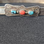 1950s Sterling Turquoise & Coral Hatband Old Pawn. JH 144