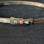 1950s Sterling Turquoise & Coral Hatband Old Pawn. JH 144