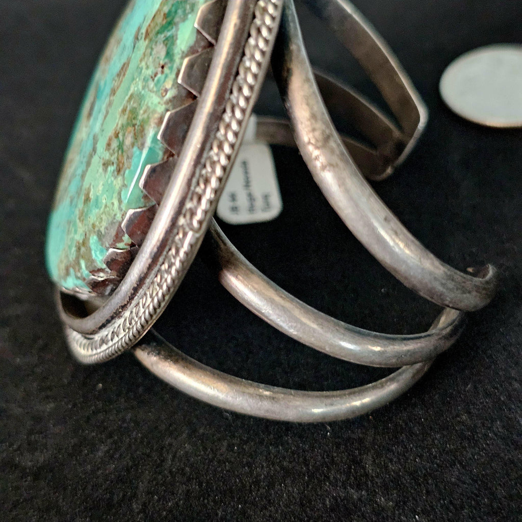 Single Large Kingman Turquoise Sterling Vintage Native Silver Cuff, 6 3/4"  JB 44