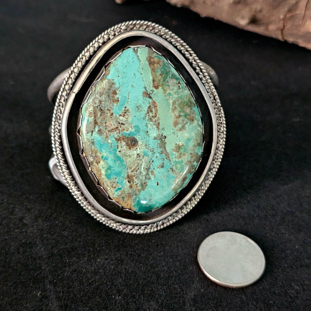 Single Large Kingman Turquoise Sterling Vintage Native Silver Cuff, 6 3/4"  JB 44