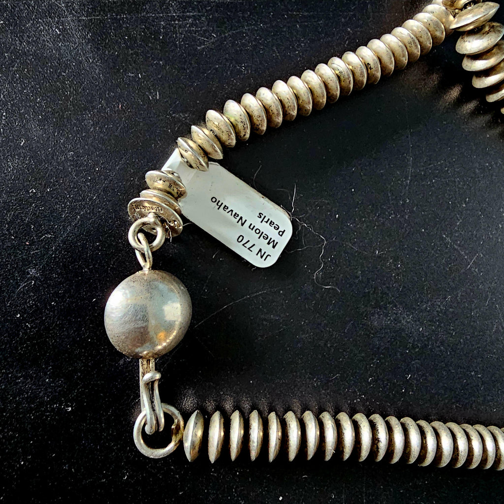 Signed 26" Vintage Navajo Pearls Necklace Old Pawn Sterling. C1960s JN 770