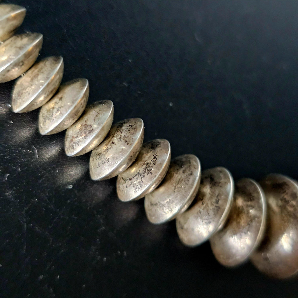 Signed 26" Vintage Navajo Pearls Necklace Old Pawn Sterling. C1960s JN 770
