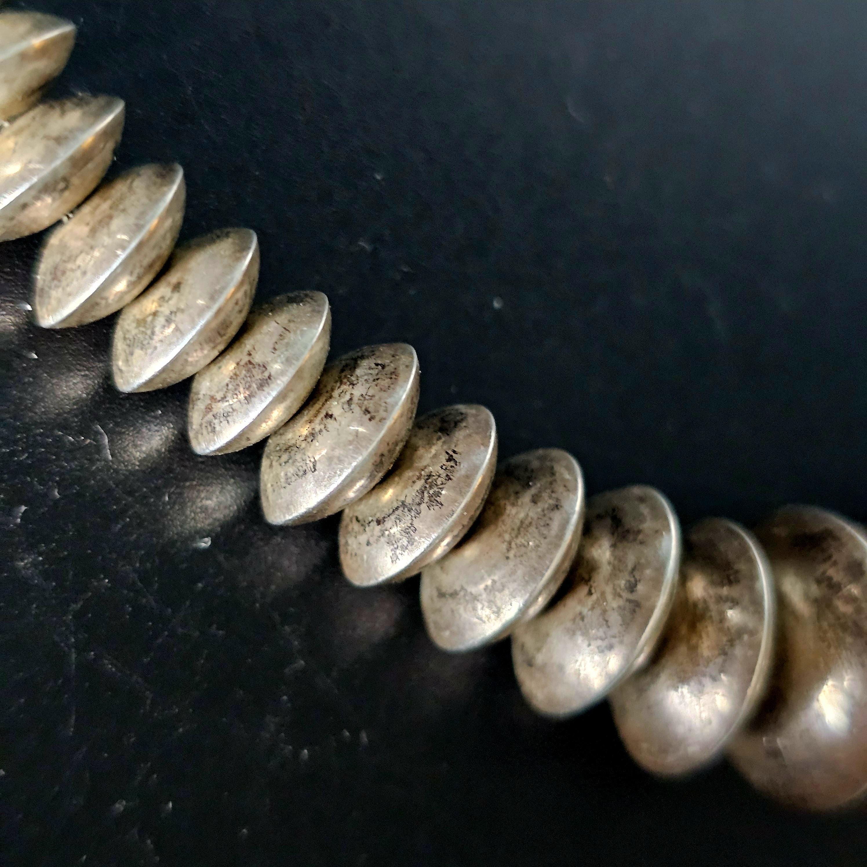 Signed 26" Vintage Navajo Pearls Necklace Old Pawn Sterling. C1960s JN 770