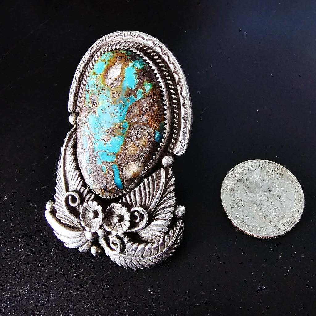 Ultra Large Statement Turquoise Silver Ring - Size 10 - Old Pawn JR 415