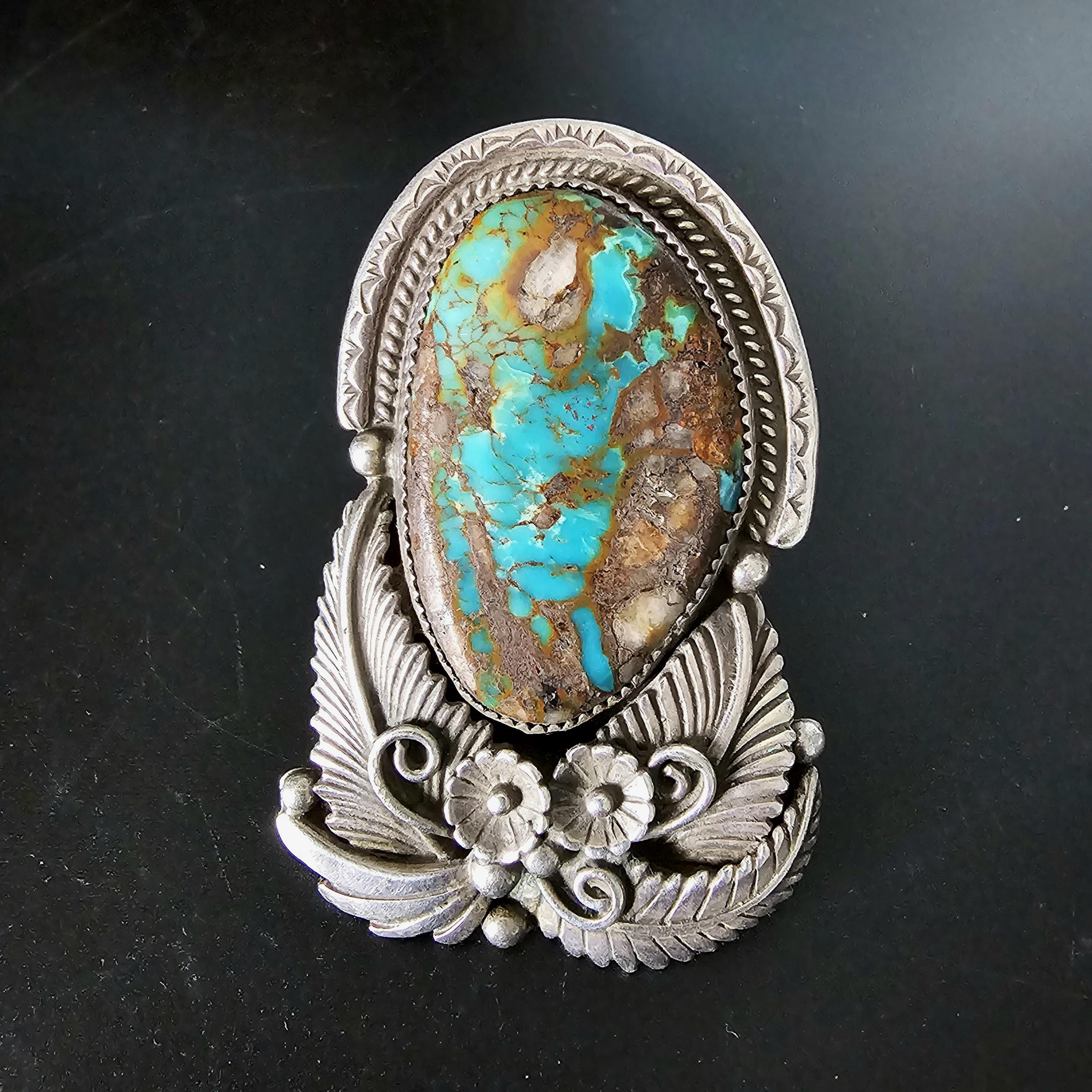 Ultra Large Statement Turquoise Silver Ring - Size 10 - Old Pawn JR 415