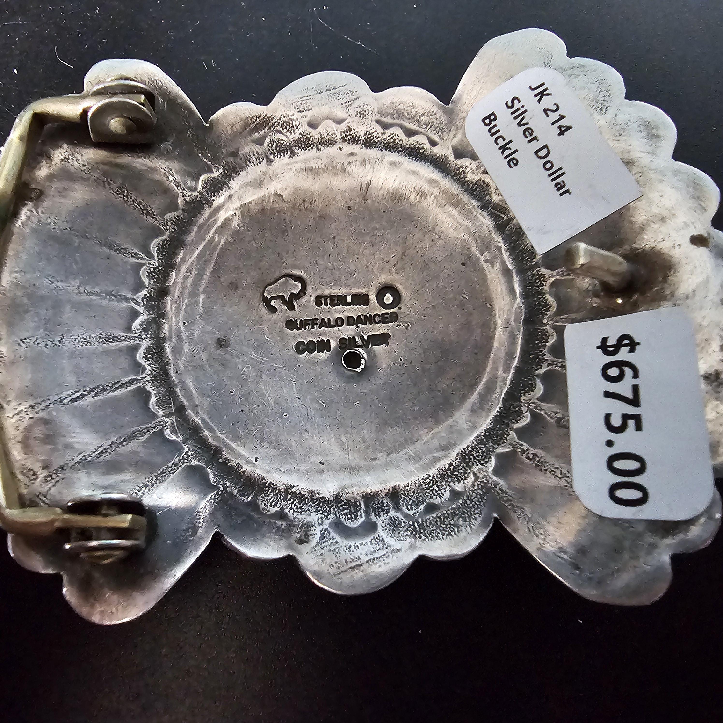 Coin Silver Signed Turquoise Vintage Buckle  Old Pawn JK 214