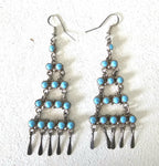 Long Vintage Turquoise Zuni Raincloud Earrings Old Pawn JE 456