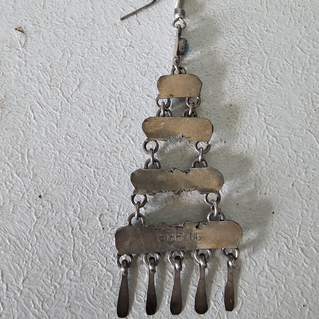 Long Vintage Turquoise Zuni Raincloud Earrings Old Pawn JE 456