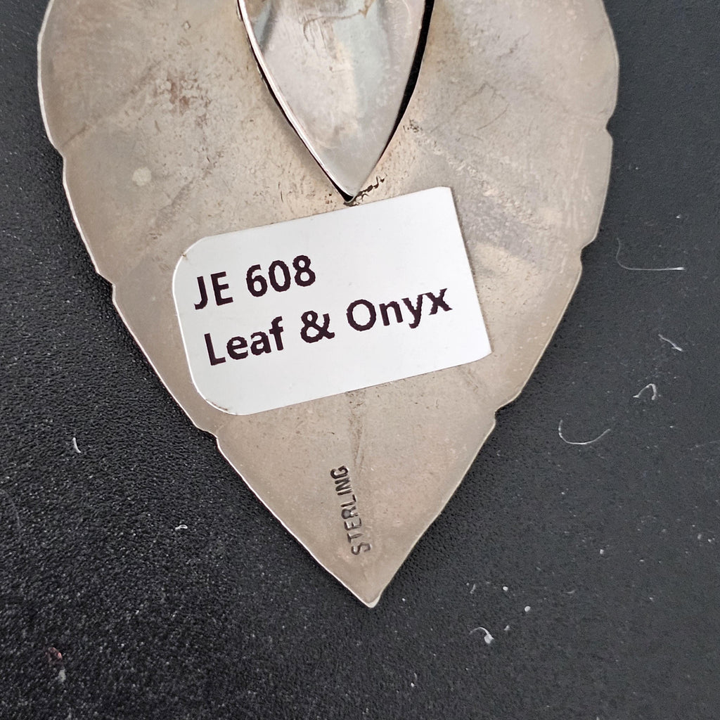 Sterling '70s Onyx Teardrop Vintage Silver Earrings . # JE 608
