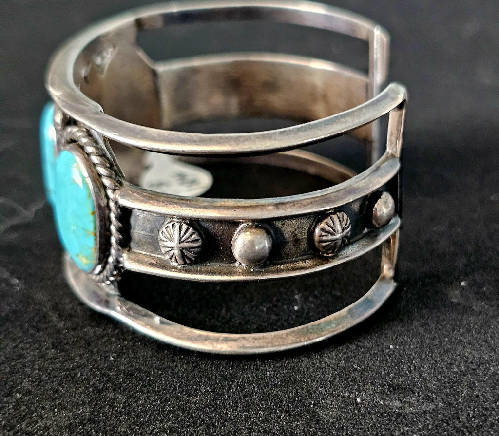 Vintage Turquoise Sterling Cuff Bracelet, Native Old Pawn size 6 1/2" JB 184