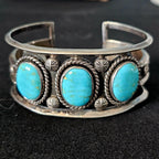 Vintage Turquoise Sterling Cuff Bracelet, Native Old Pawn size 6 1/2" JB 184