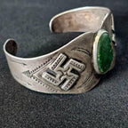 1920s Cerillos Ingot Silver Whirling Logs Native Cuff Bracelet Coin Silver. 7" wrist. JB 102