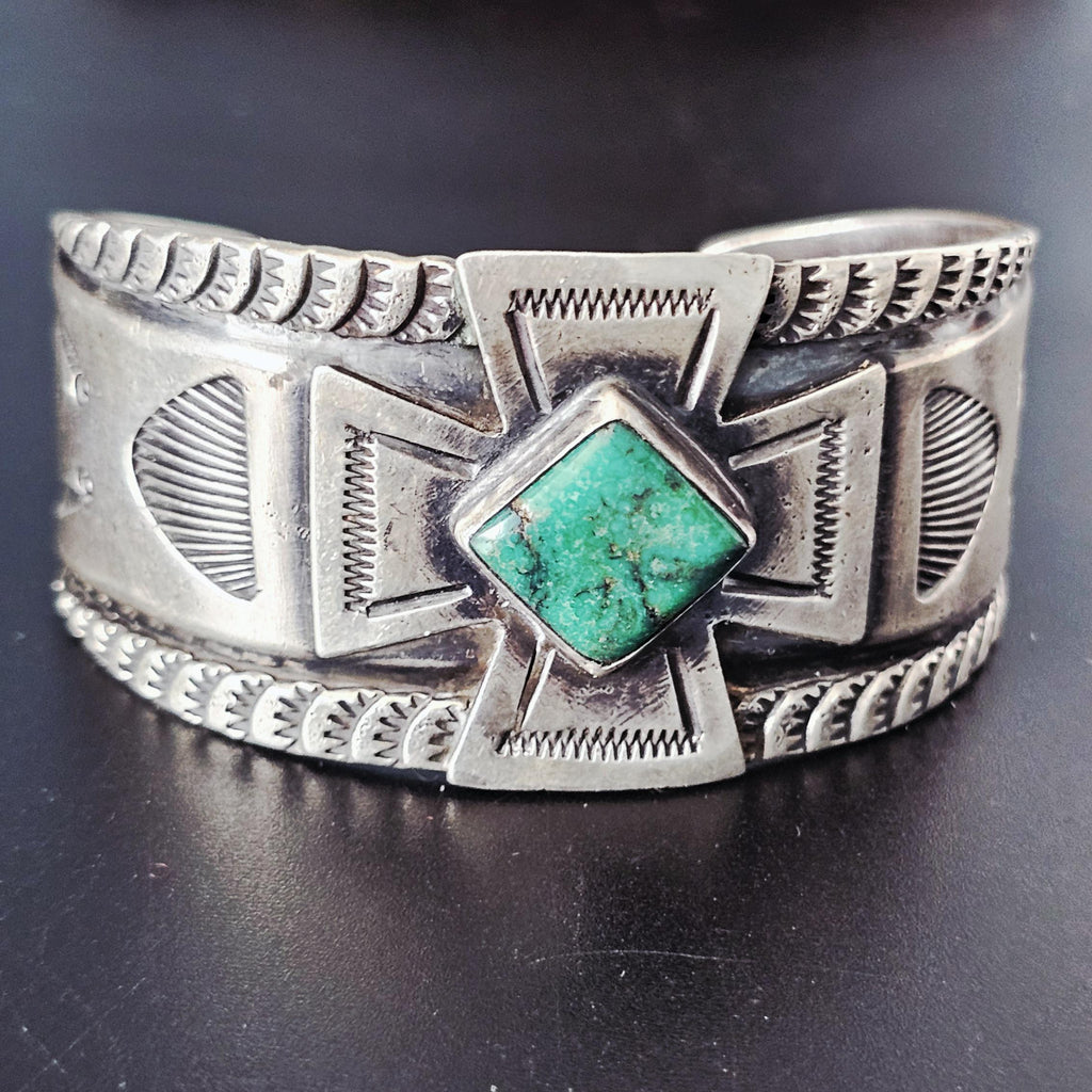Vintage Silver Native Turquoise Cuff Old Pawn 7" wrist  JB  83
