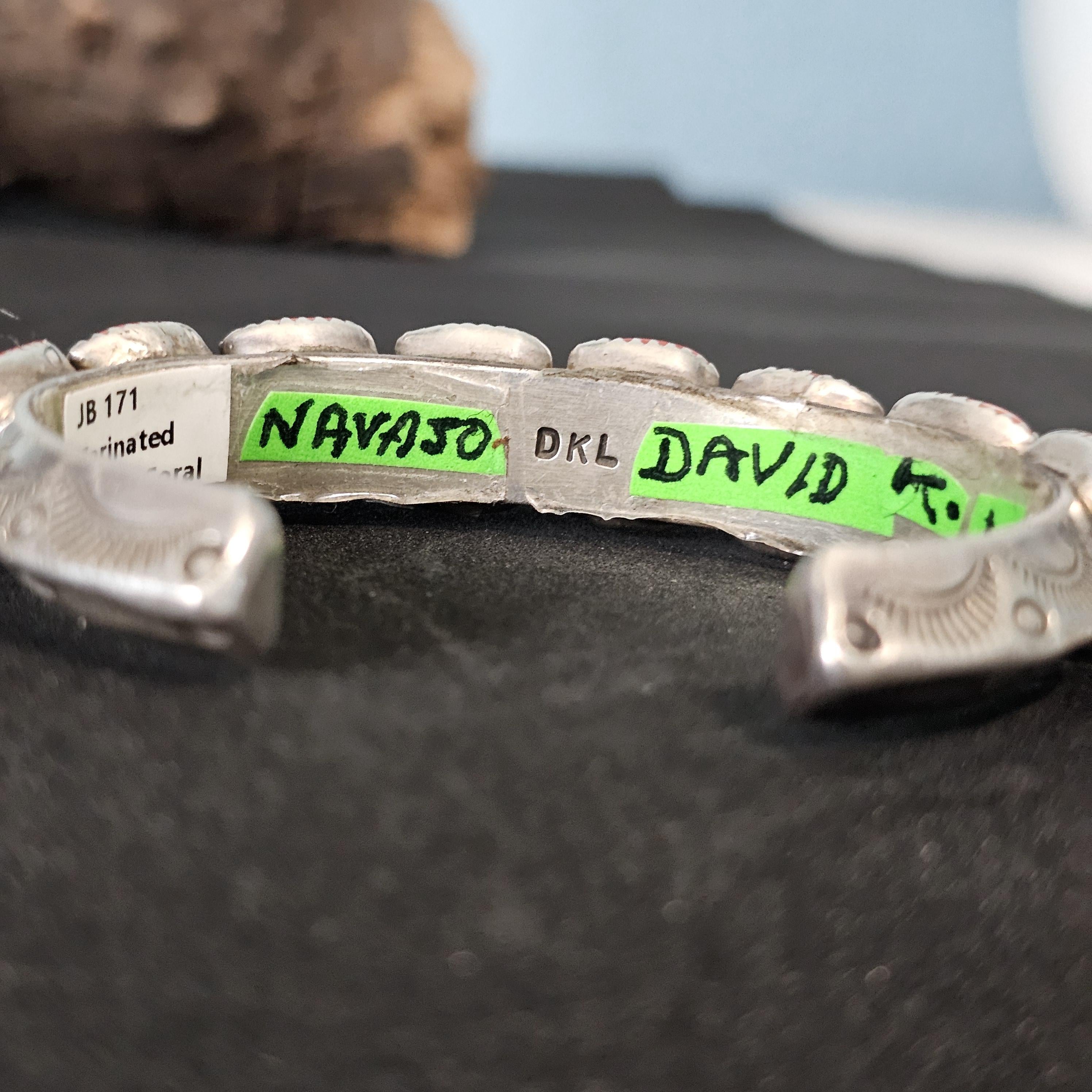 Signed Lister Coral Zuni Vintage Native Cuff Old Pawn. 6 1/2 " wrist JB 171