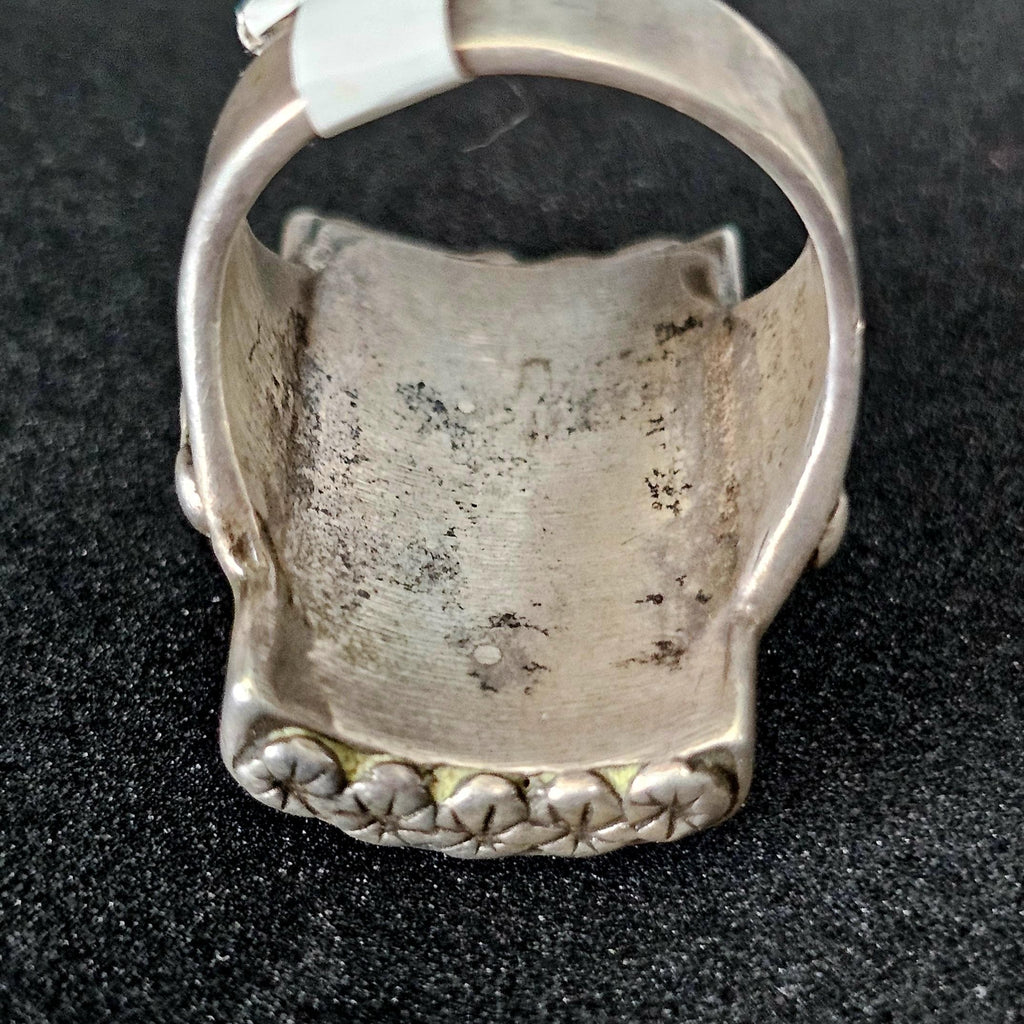 Vintage Zuni Inlay Turquoise MOP Sterling Silver Size 9 JR 234