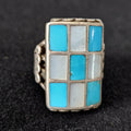 Vintage Zuni Inlay Turquoise MOP Sterling Silver Size 9 JR 234