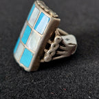 Vintage Zuni Inlay Turquoise MOP Sterling Silver Size 9 JR 234