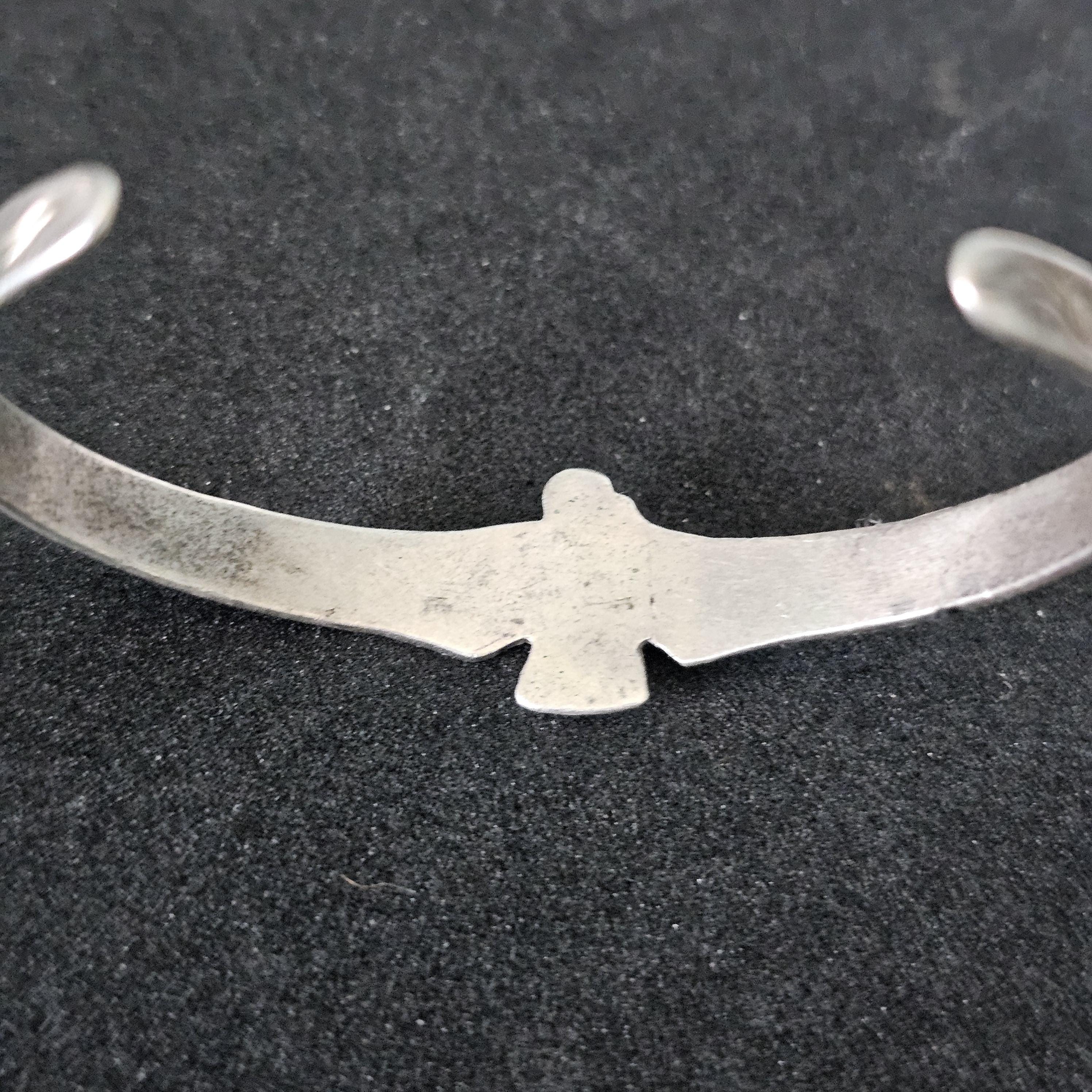 1930s Small Whirling Log Thunderbird Silver Native Cuff Bracelet Old Pawn. 6" wrist. JB 201