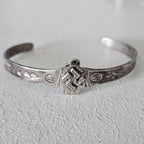 1930s Small Whirling Log Thunderbird Silver Native Cuff Bracelet Old Pawn. 6" wrist. JB 201
