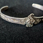 1930s Small Whirling Log Thunderbird Silver Native Cuff Bracelet Old Pawn. 6" wrist. JB 201