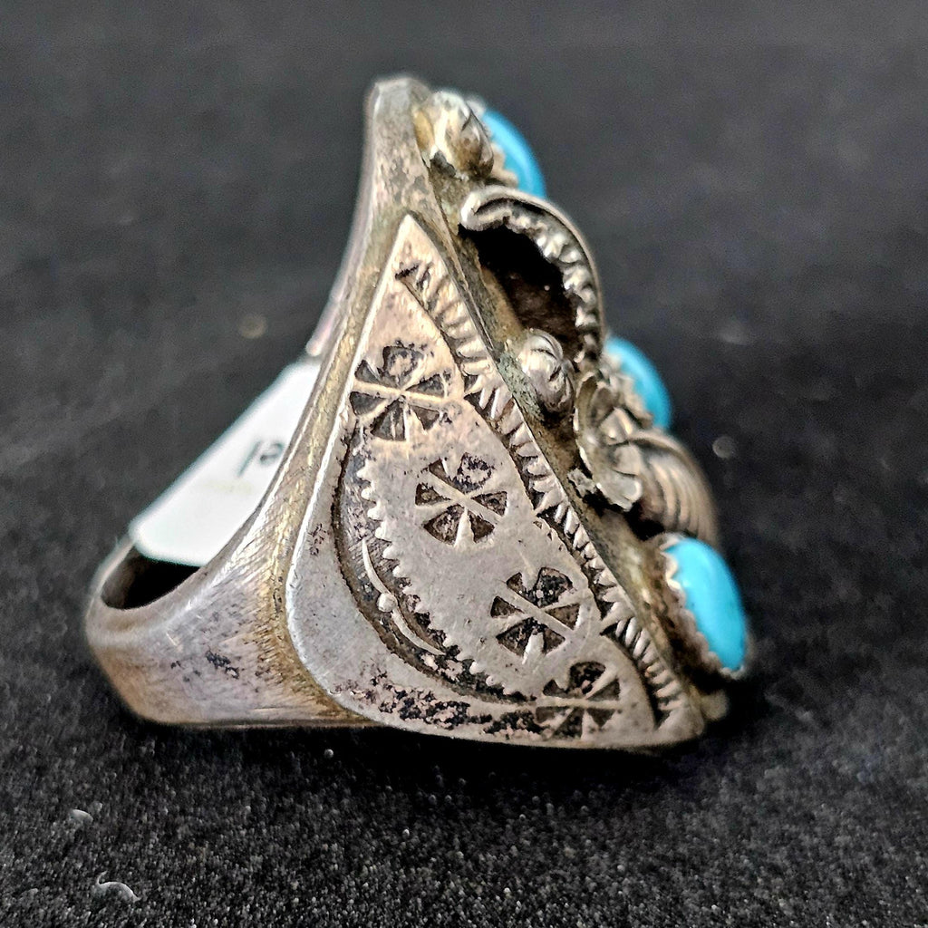 Cast Silver Turquoise Vintage Ring Size 11 Old Pawn JR 325