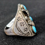 Cast Silver Turquoise Vintage Ring Size 11 Old Pawn JR 325