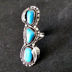 Bright Blue 3 Turquoise Stones Vintage Statement Ring Sterling Native Size 7 Old Pawn JR 457