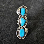 Bright Blue 3 Turquoise Stones Vintage Statement Ring Sterling Native Size 7 Old Pawn JR 457