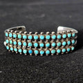 1940s Zuni 3 Row Snake Eye Turquoise Sterling Silver Cuff Bracelet 6 1/4"  JB 190