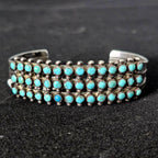 1940s Zuni 3 Row Snake Eye Turquoise Sterling Silver Cuff Bracelet 6 1/4"  JB 190
