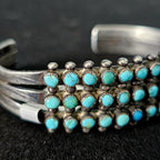 1940s Zuni 3 Row Snake Eye Turquoise Sterling Silver Cuff Bracelet 6 1/4"  JB 190
