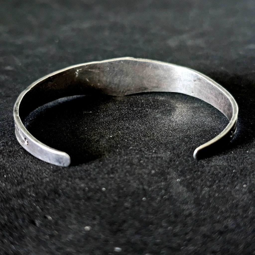 1920s Hand Forged Ingot Silver and Turquoise Native Cuff Bracelet Coin Silver. 6 1/2" wrist. JB 219