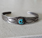 1920s Hand Forged Ingot Silver and Turquoise Native Cuff Bracelet Coin Silver. 6 1/2" wrist. JB 219