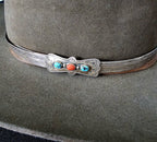 1950s Sterling Turquoise & Coral Hatband Old Pawn. JH 144