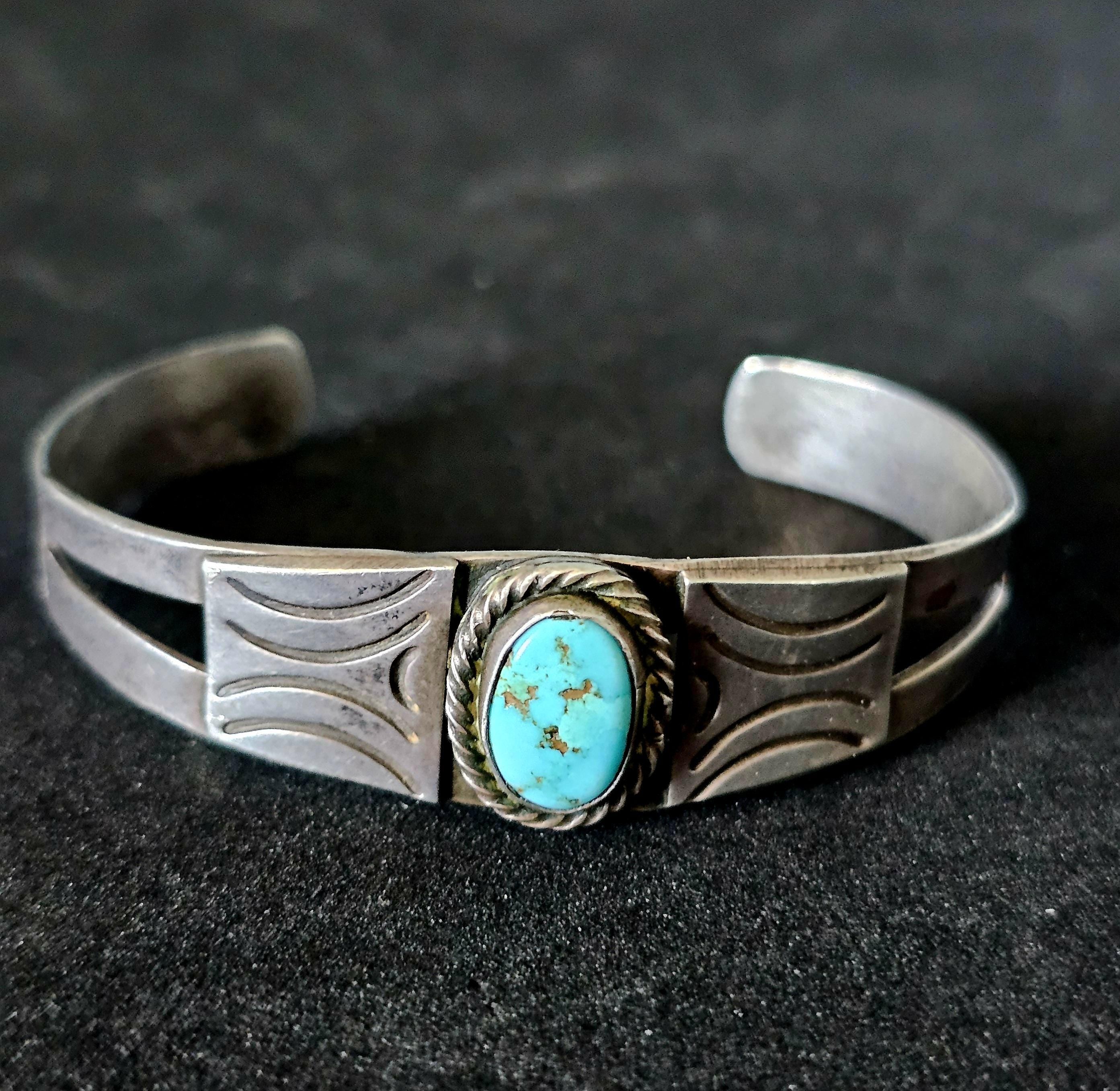 1930s Turquoise Vintage Native Cuff Old Pawn fits 6 1/2" wrist JB 245
