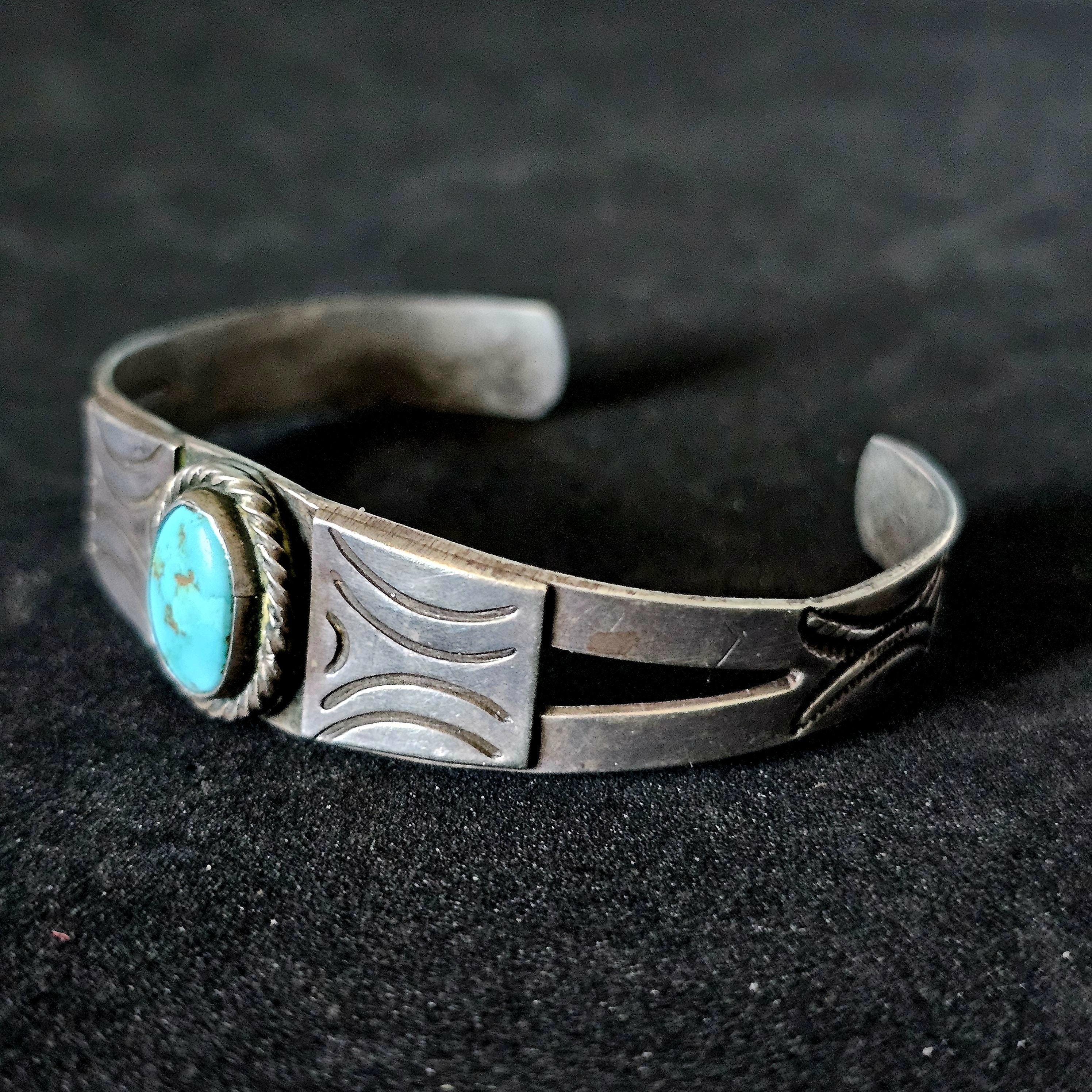 1930s Turquoise Vintage Native Cuff Old Pawn fits 6 1/2" wrist JB 245