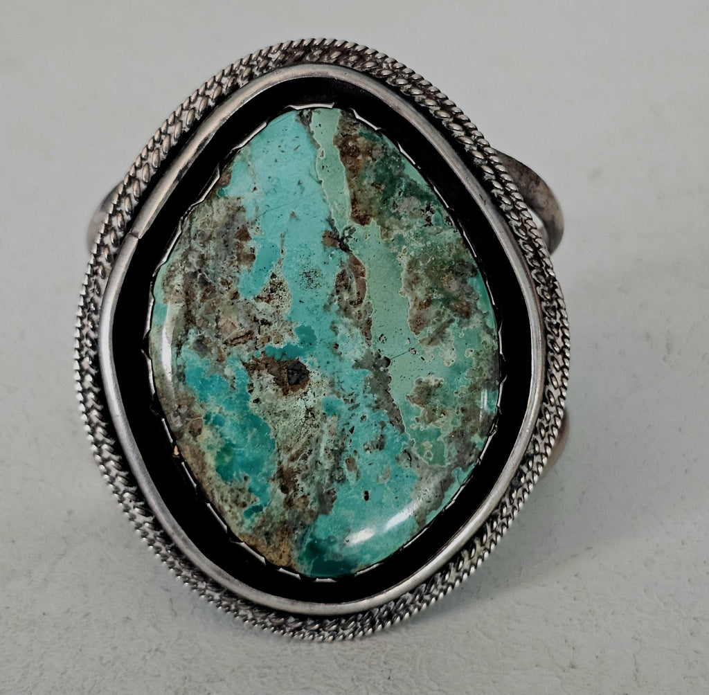 Single Large Kingman Turquoise Sterling Vintage Native Silver Cuff, 6 3/4"  JB 44