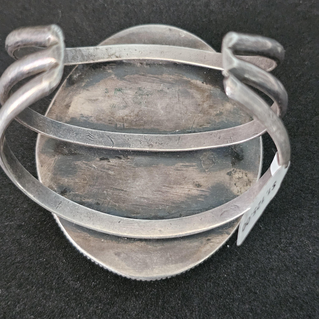 Single Large Kingman Turquoise Sterling Vintage Native Silver Cuff, 6 3/4"  JB 44
