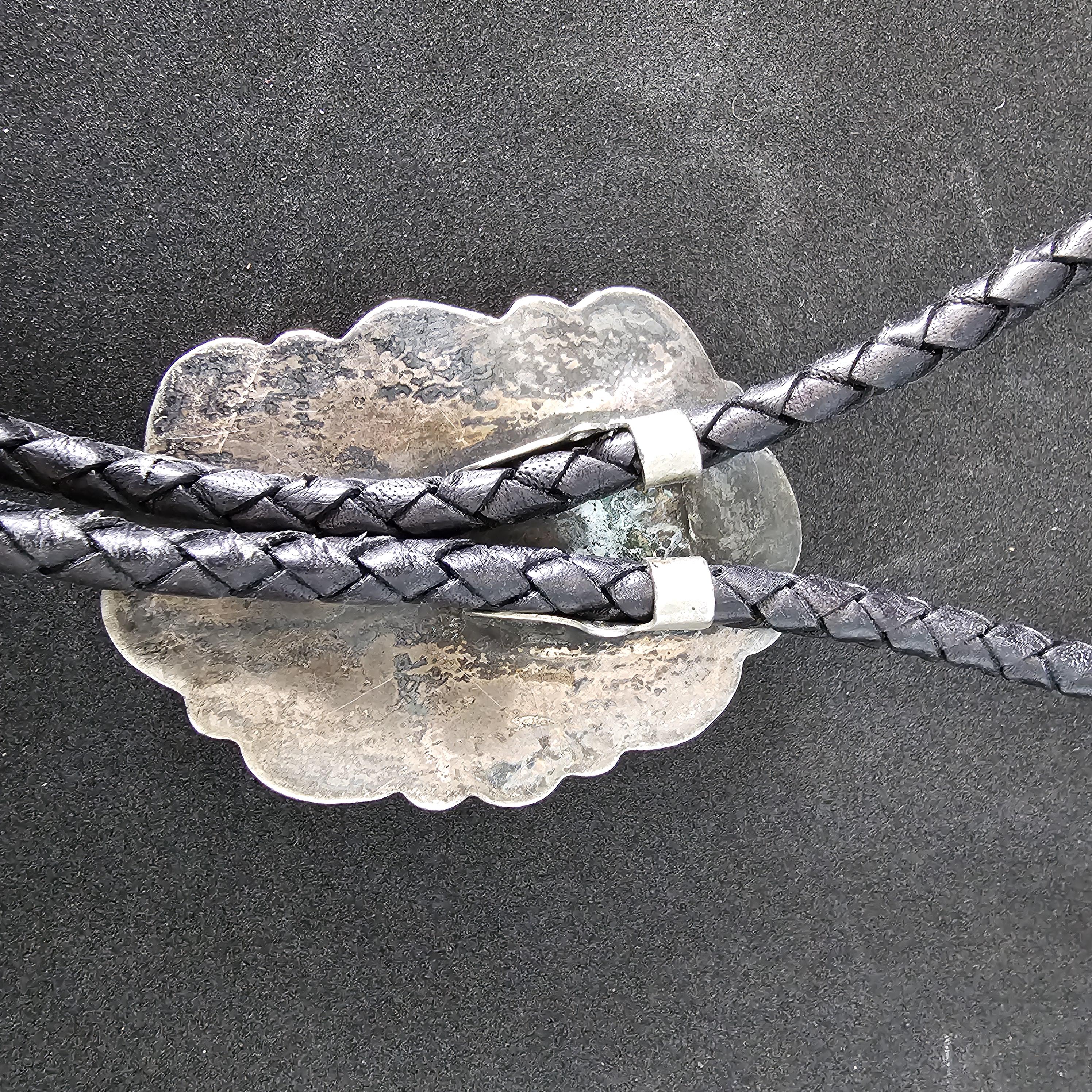 Great Old Turquoise & Coral Vintage Sterling Bolo  # JBO 161