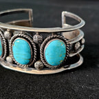 Vintage Turquoise Sterling Cuff Bracelet, Native Old Pawn size 6 1/2" JB 184