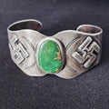 1920s Cerillos Ingot Silver Whirling Logs Native Cuff Bracelet Coin Silver. 7" wrist. JB 102