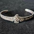 1930s Small Whirling Log Thunderbird Silver Native Cuff Bracelet Old Pawn. 6" wrist. JB 201