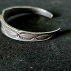 1920s Hand Forged Ingot Silver and Turquoise Native Cuff Bracelet Coin Silver. 6 1/2" wrist. JB 219