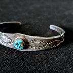 1920s Hand Forged Ingot Silver and Turquoise Native Cuff Bracelet Coin Silver. 6 1/2" wrist. JB 219