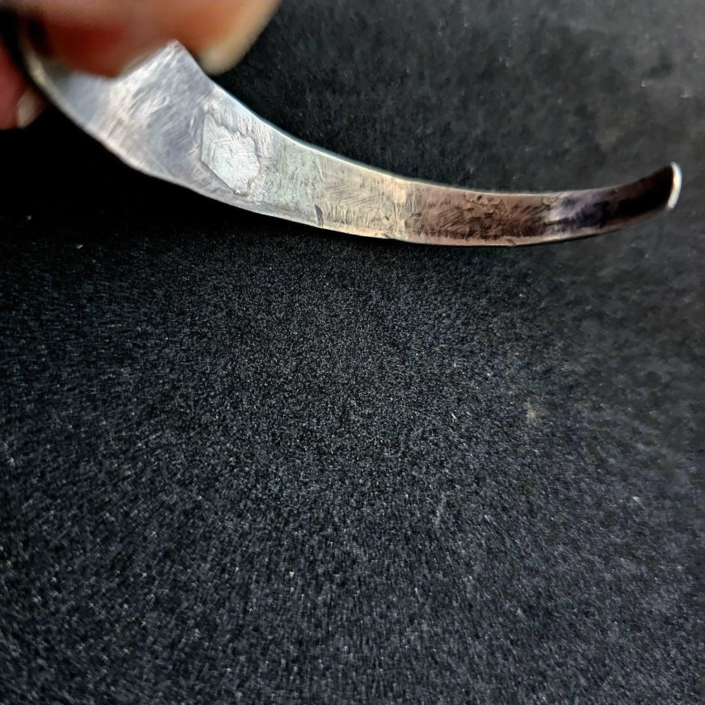 1920s Hand Forged Ingot Silver and Turquoise Native Cuff Bracelet Coin Silver. 6 1/2" wrist. JB 219