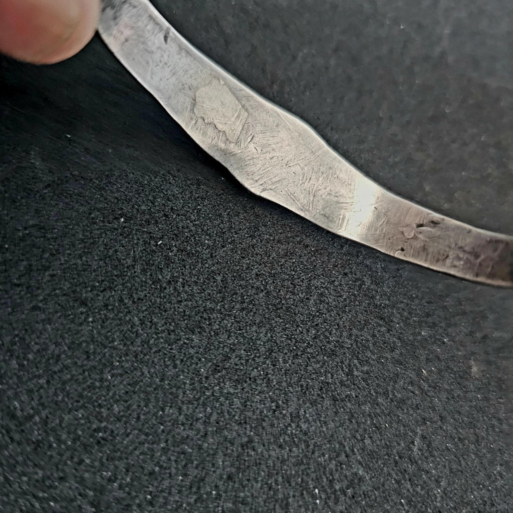 1920s Hand Forged Ingot Silver and Turquoise Native Cuff Bracelet Coin Silver. 6 1/2" wrist. JB 219