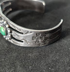 1930s Green Turquoise Sterling Native  Vintage Cuff  6 3/4" wrist   JB 272