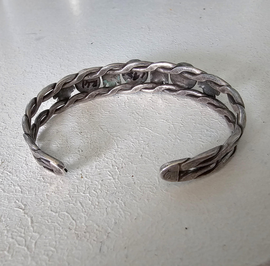 1930s Thunderbird Green Turquoise Sterling Native  Vintage Cuff JB 258  6 3/4" wrist