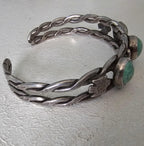 1930s Thunderbird Green Turquoise Sterling Native  Vintage Cuff JB 258  6 3/4" wrist