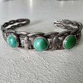 1930s Thunderbird Green Turquoise Sterling Native  Vintage Cuff JB 258  6 3/4" wrist
